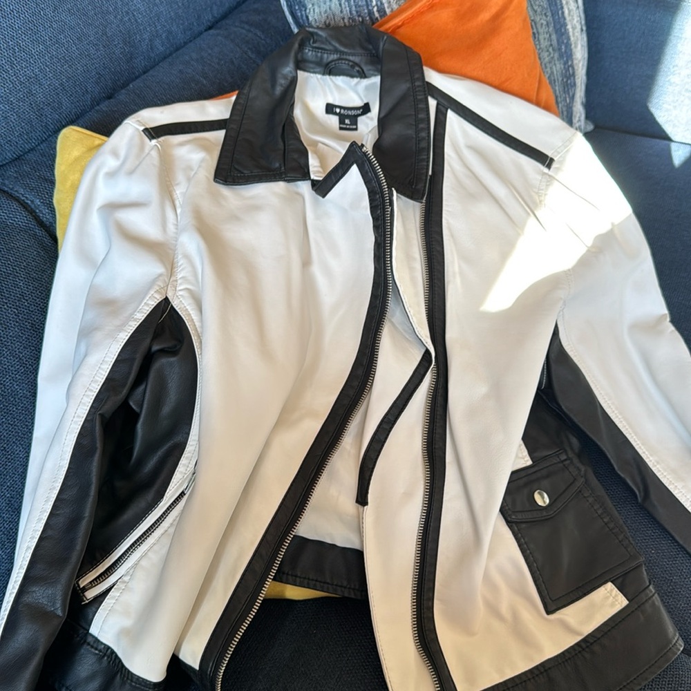 I love ronson black and white polyester jacket like leather